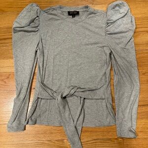 Truth Gray Ribbed Puff-Sleeve Tie-Waist Top Size M
